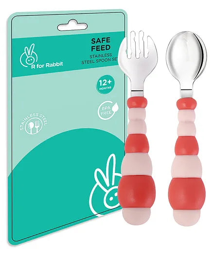 R For Rabbit -Safe Feed Stainless Steel spoon Set -Pink