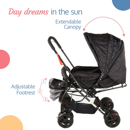LuvLap Starshine Baby Stroller -Black ( For Babies upto 25 kgs)