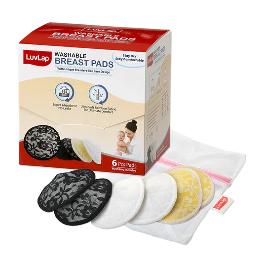 LuvLap Washable Breast Pads with Lace- 6Pcs pack