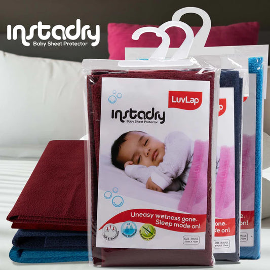 LuvLap Instadry Extra Absorbent Dry Sheet / Bed Protector, 0m+ - Small 50 x 70cm, Pack of 3 (Navy Blue, Maroon, Royal Blue)