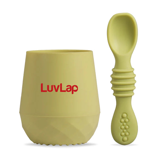 LuvLap Silicone Baby & Toddler Training Cup & Spoon, 100% Food Grade Silicone,  Unbreakable, BPA & Plastic Free, Baby Led Weaning utensil, baby shower gift