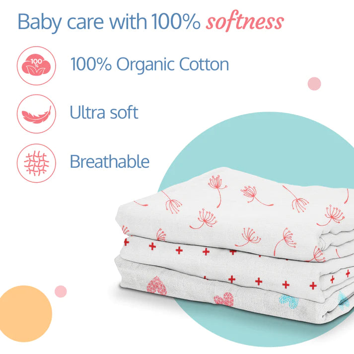 LuvLap Premium Baby Washcloth for New Born, 100% Muslin Cotton Cloth, Washable, Reusable, Absorbent, Extra Soft Face Towels/Washcloth for Babies, 6 Pcs, Star, Baloons Print