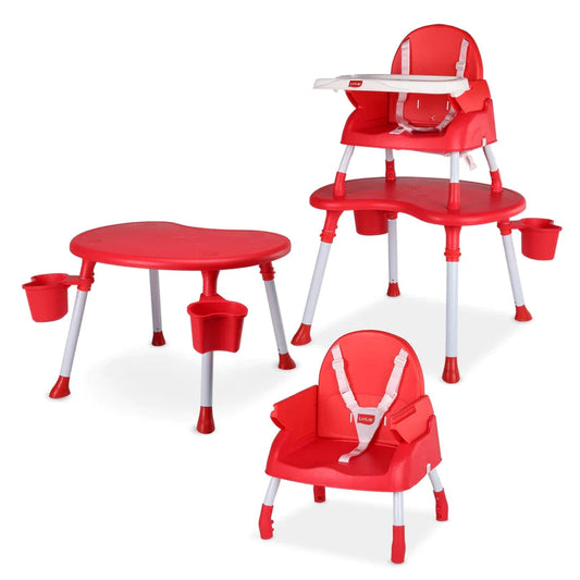 LuvLap 4 in 1 Convertible Baby High Chair with 5 point Safety belts, High Chair, Low Chair, Booster Chair and Table for baby, Remobavle & washable food tray 6 months+, Red