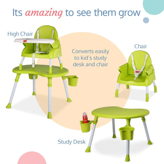 LuvLap 4 in 1 Convertible Baby High Chair with 5 point Safety belts, High Chair, Low Chair, Booster Chair and Table for baby, Remobavle & washable food tray 6 months+, Green