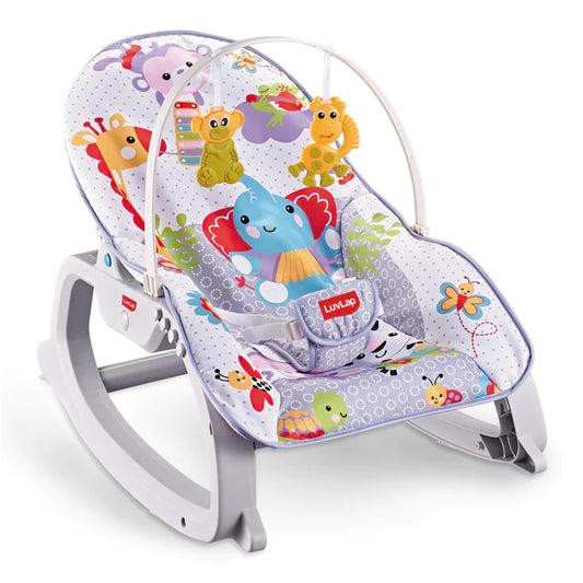 LuvLap Animal Kingdom 3-in-1 Baby Rocker  Rocker with Soothing Music and Vibration, Rocker Chair for Baby, Adjustable backrest Recline Feature, Detachable Toy bar, Multicolor (Lion)