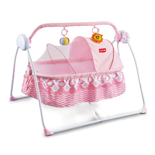 LuvLap Delight Electric Baby Swing Cradle, automatic bay swing cradle with mosquito net, European standard certified, Remote control, Toy Bar and Music, Baby Swing Cradle for Baby 0 to 2 Years (Pink)