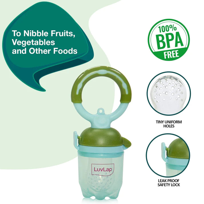 LuvLap Baby food and fruit feeder twin pack with three Feeder Sack sizes, BPA Free, Green & Pink