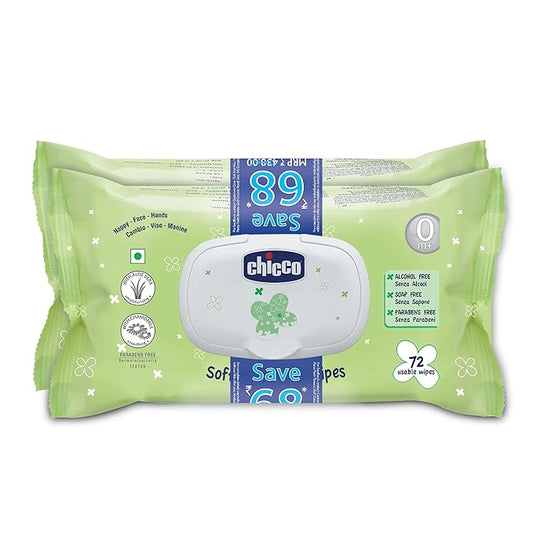 Chicco Baby Moments Bipack Fliptop Wipes Pack of 2 - 144 Pieces