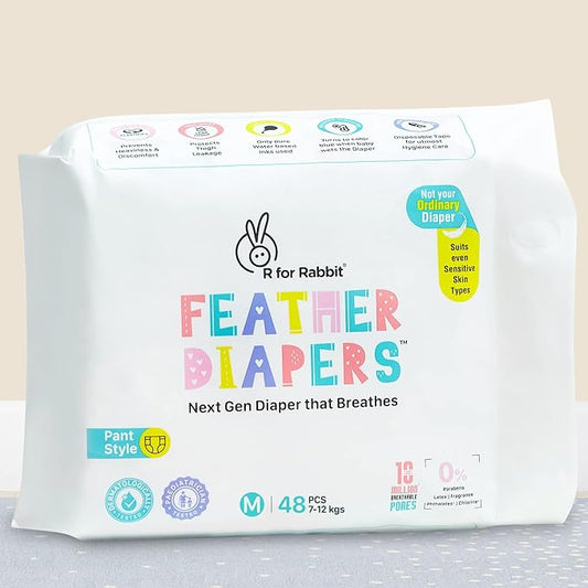 R for rabbit-feather diaper M pack of 48 diaper-white