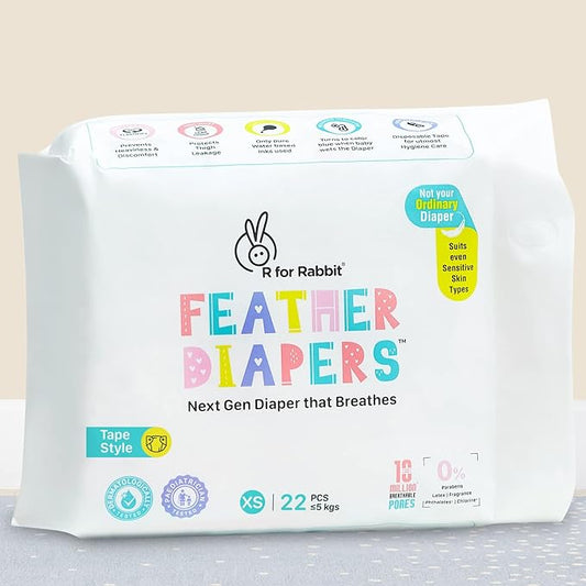R for rabbit-feather diaper XS pack of 22 diaper-white