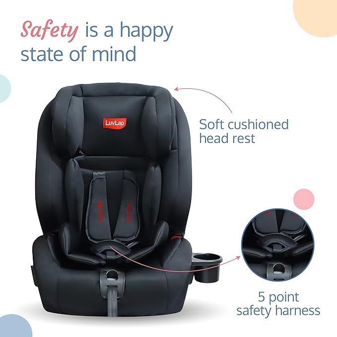 LuvLap Royal Car Seat for baby & kids with ISOFIX installation system with Top Tether, Ergonomic Backrest, 9 Months to 12 Years, upto 36 Kgs, European Safety Standard Certified (Grey & Black)