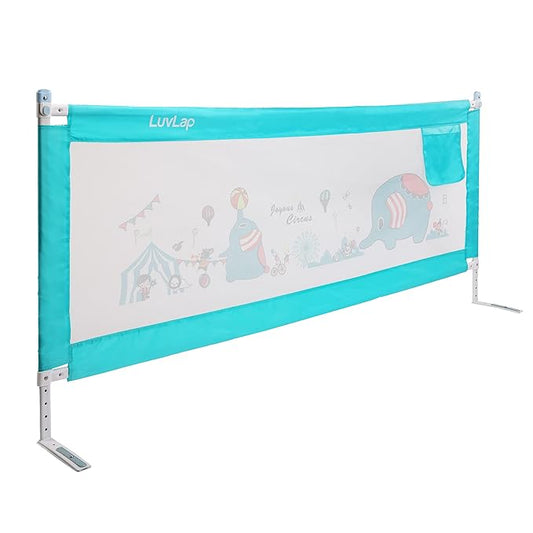 LuvLap Bed Rail Guard for Baby / Kids Safety, 180cm x 72 cm, Portable & Foldable, baby safety essential, Adjustable Height, attractive cartoon prints, fits all bed sizes (Blue- Printed)