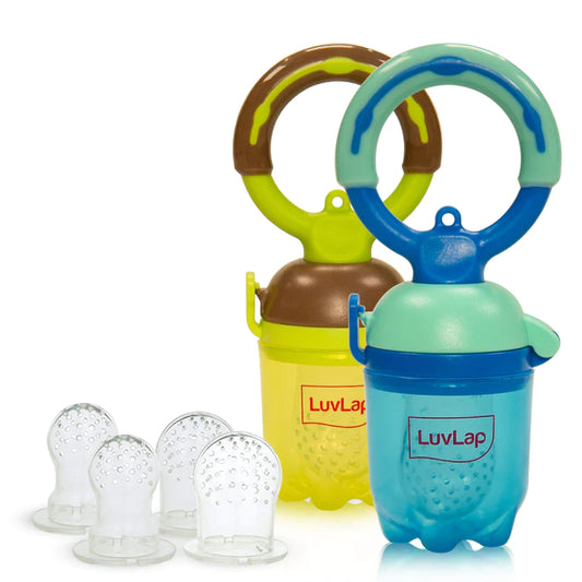 LuvLap Baby food and fruit feeder twin pack with three Feeder Sack sizes, BPA Free, Brown and Blue