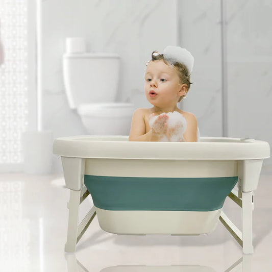 LuvLap Hippo Baby Bathtub with drain plug, Expandable, Ergonomic & spacious, Soft Feel Material, Durable (White & Green)