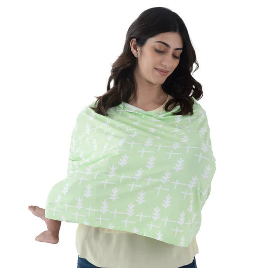 LuvLap Nursing Cover Green Leaves Print, for Discreet & Comfortable Breastfeeding, Lightweight, Soft, Flexible & Breathable Fabric, Multi-Purpose: Carseat Cover, Carry Cot Cover, Stroller Cover