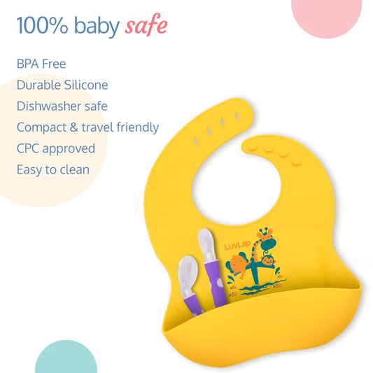 LuvLap Silicone Baby Bib for Feeding & Weaning babies & Toddlers, Waterproof (Yellow)