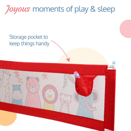 LuvLap Bed Rail Guard for Baby / Kids Safety, 180cm x 72 cm, Portable & Foldable, baby safety essential, Adjustable Height, fits all bed sizes (Red - without print)