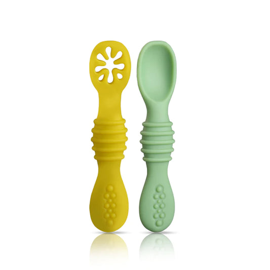 LuvLap Baby - Led Weaning Silicone Spoons, Set of 2,  First Stage Self-Feeding Baby Spoon cum Training Spoons for Self Feeding, 6 M+, Gum Friendly,  BPA Free