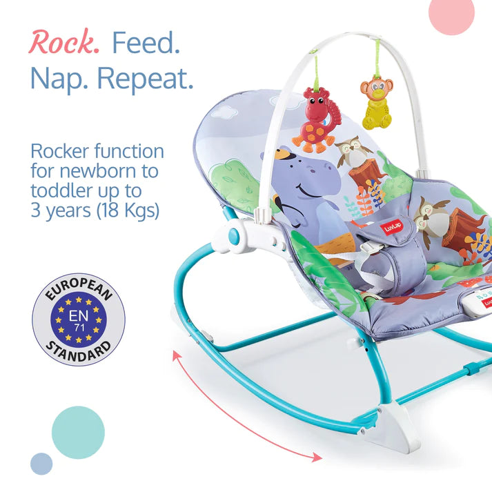 LuvLap Happy Jungle Newborn to Toddler Portable Rocker Cum Bouncer, Multicolor, Hippo
