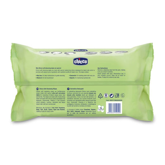 Chicco Soft Cleansing Wipes  Pack of 2 - 72 Pieces each