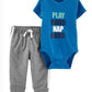 Carters 2 Piece Play Hard Bodysuit Pant Set - Blue Grey 18 to 24